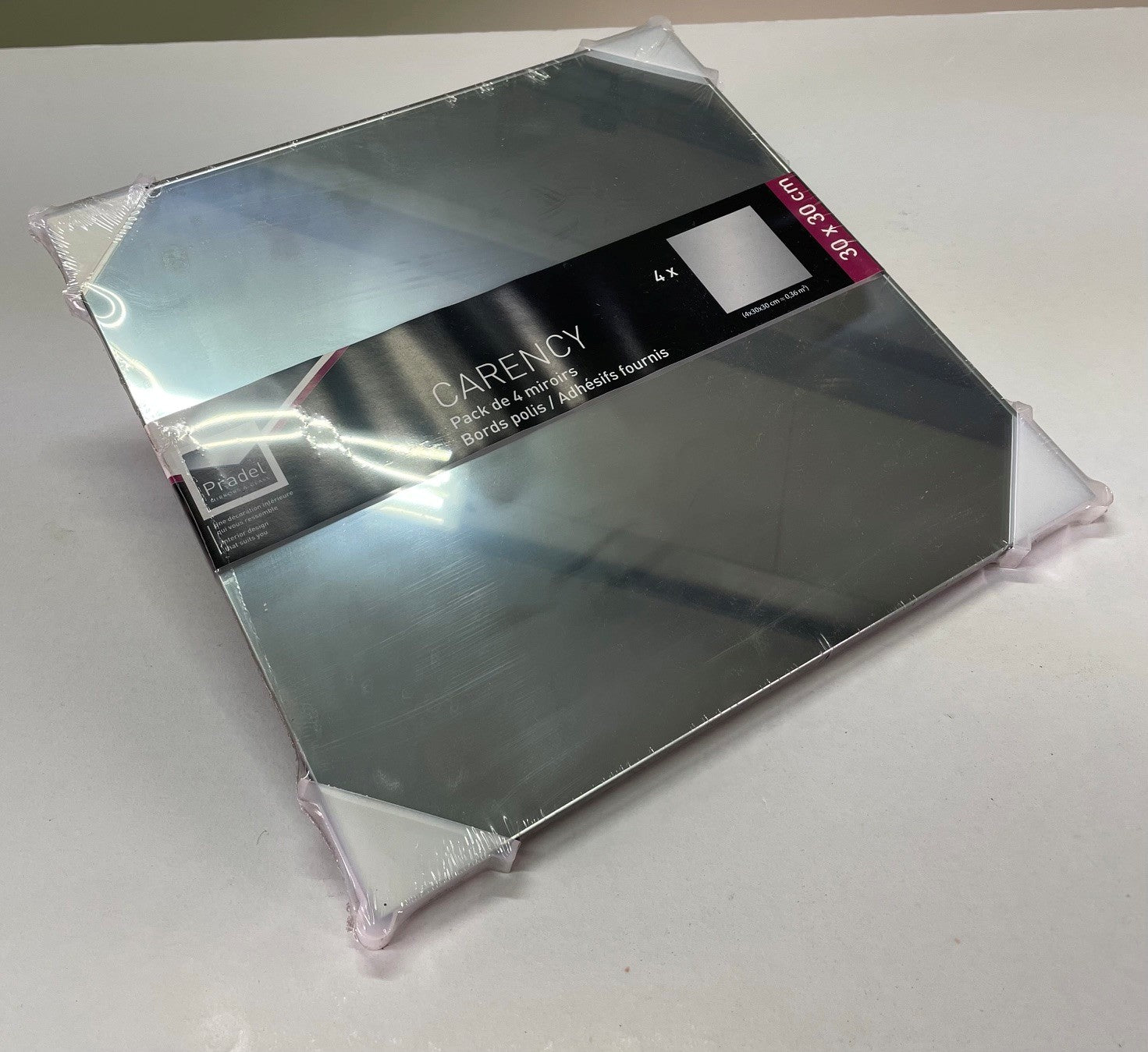 Lot de 4 miroirs carrés 30x30 cm – Adhésifs fournis