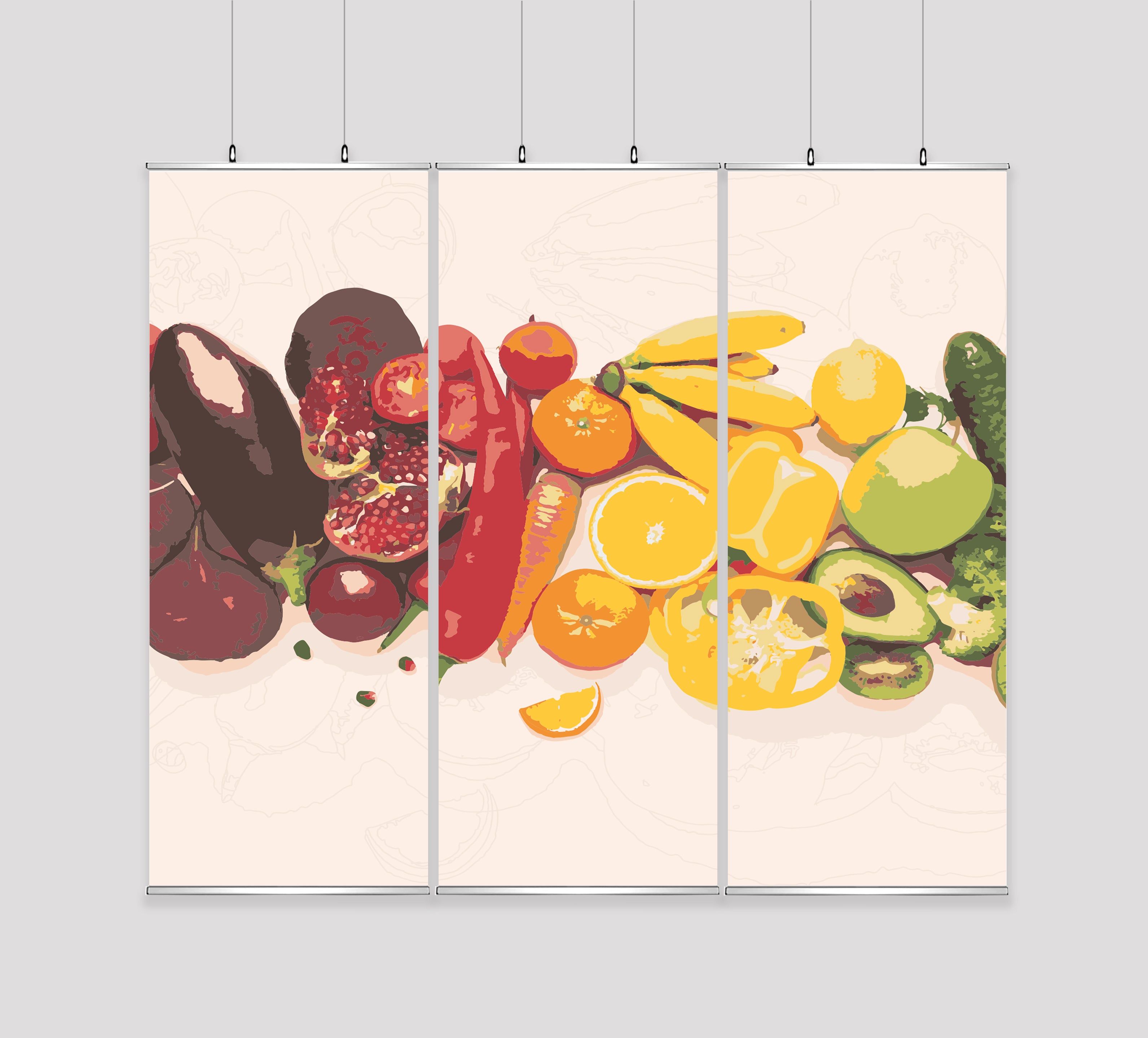Kakémono Triptyque Suspendu — Design Snacking 1  | 255 x 220 cm