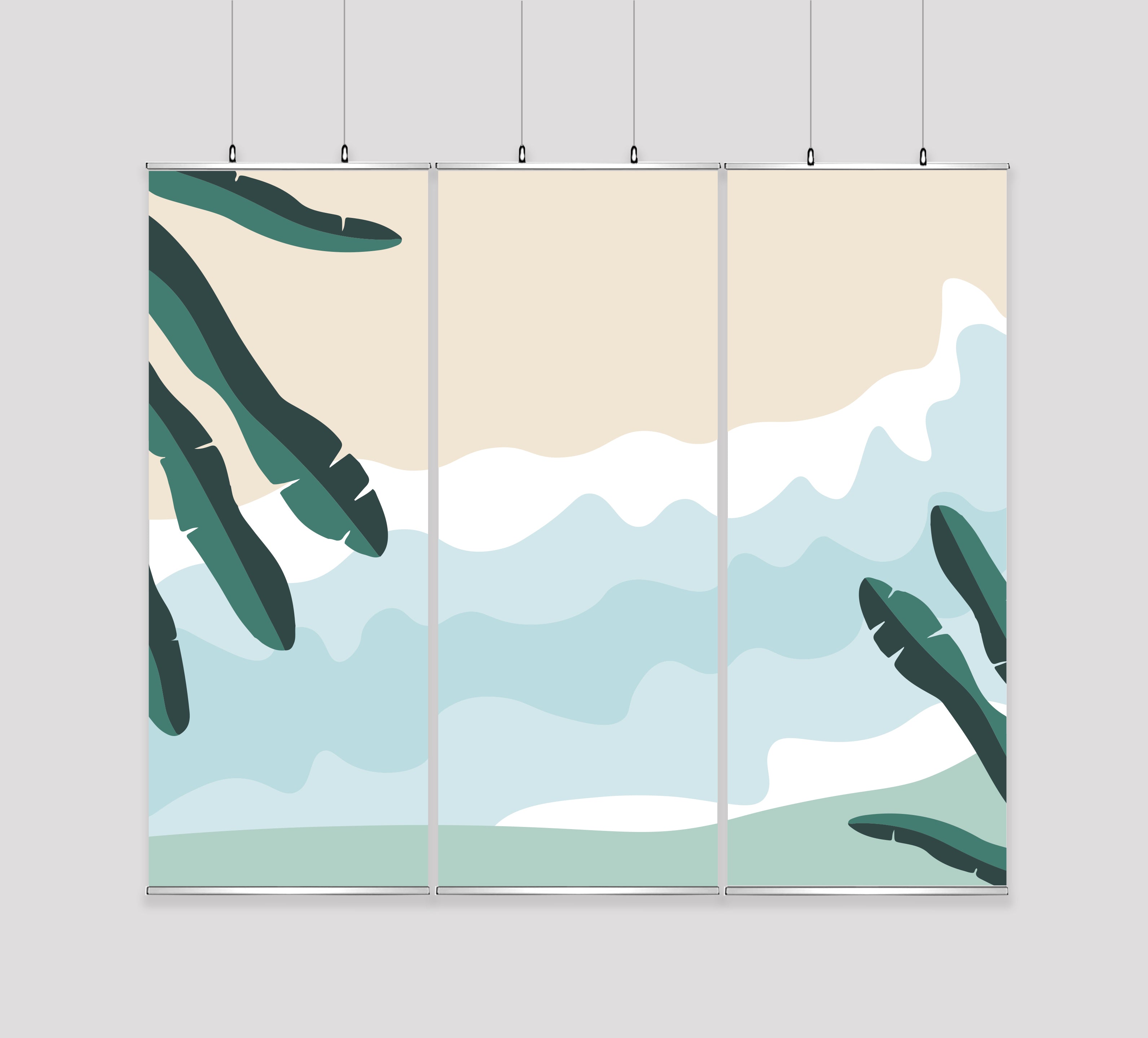 Kakémono Triptyque Suspendu — Design Plage 3 | 255 x 220 cm