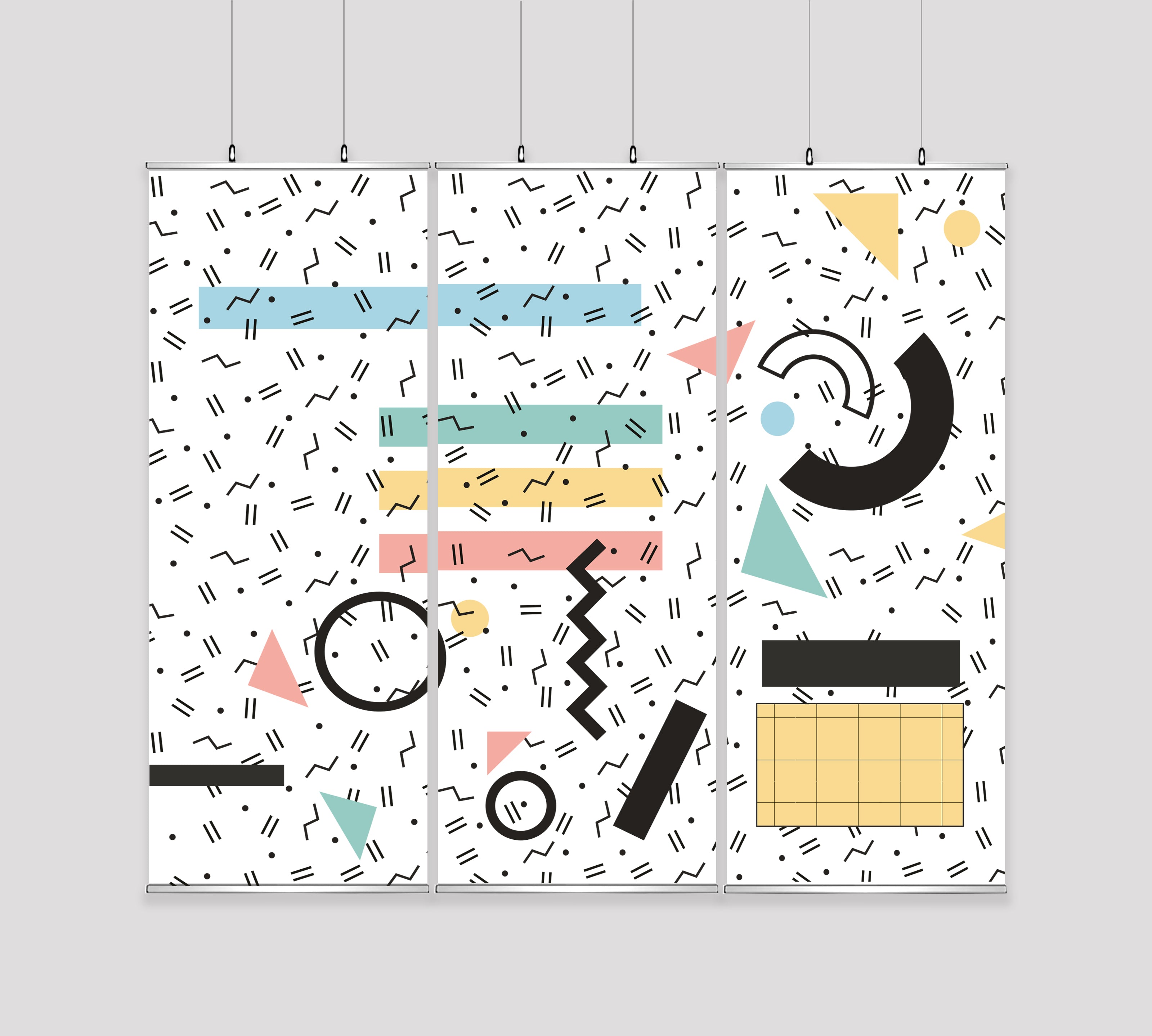 Kakémono Triptyque Suspendu — Design Memphis 2 | 255 x 220 cm