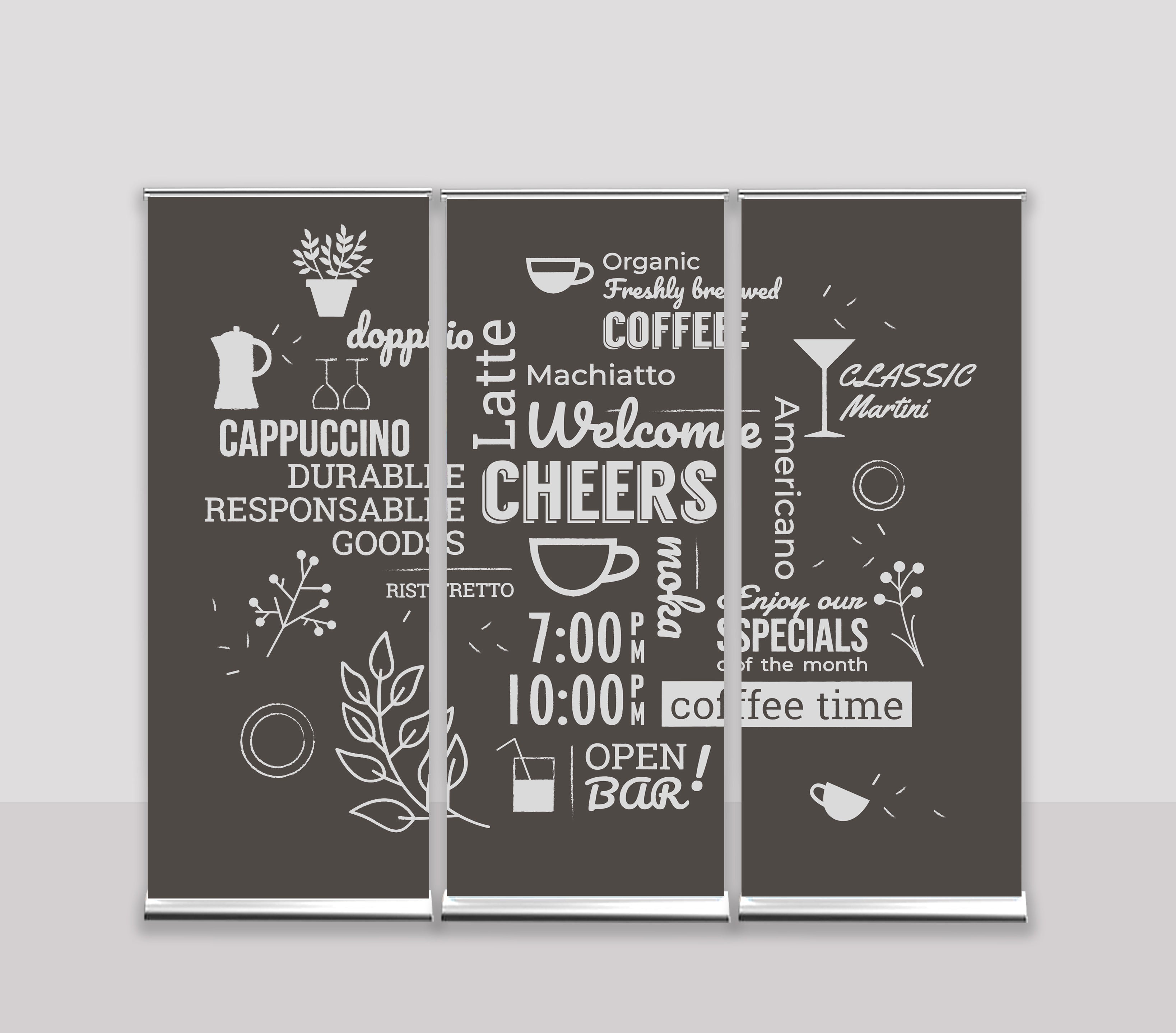 Roll-up Triptyque — Design Bistro Chic | 249 x 210 cm | Lot de 3