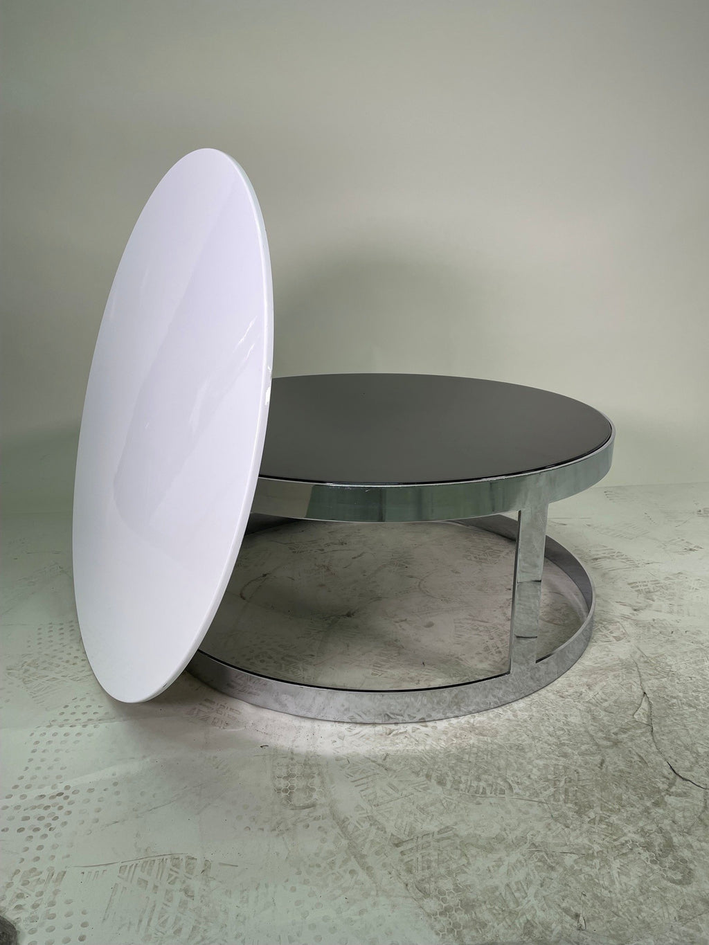 Table basse Berlin H35 dia 60 + 2 Plateaux  Blanc & Noir