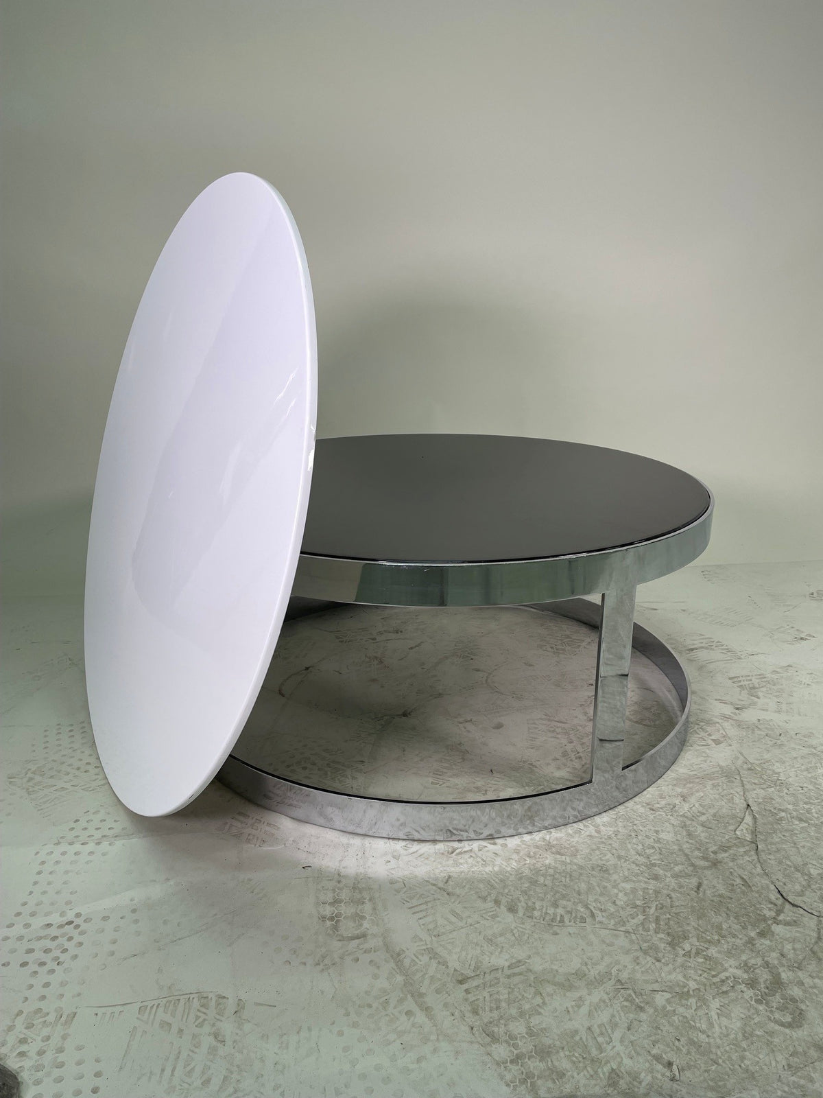 Table basse Berlin H35 dia 60 + 2 Plateaux  Blanc & Noir