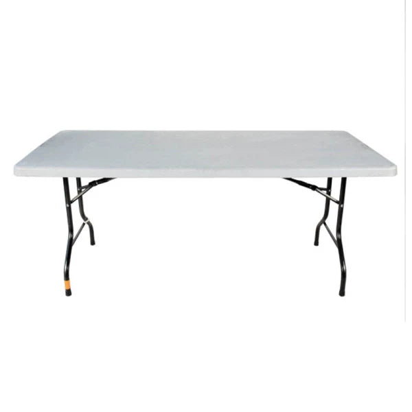 Table pliante  182 × 75 cm – plateau gris, piètement acier