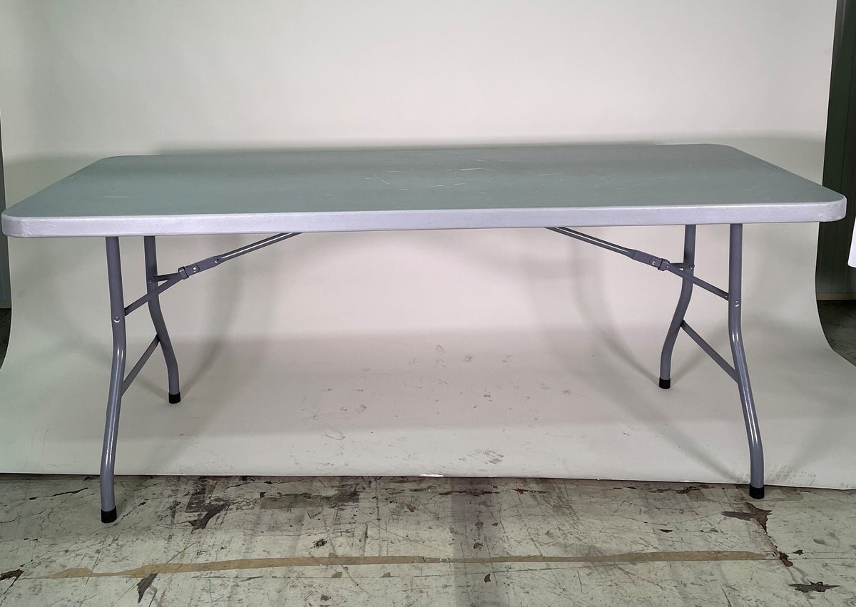 Table pliante  182 × 75 cm – plateau gris, piètement acier