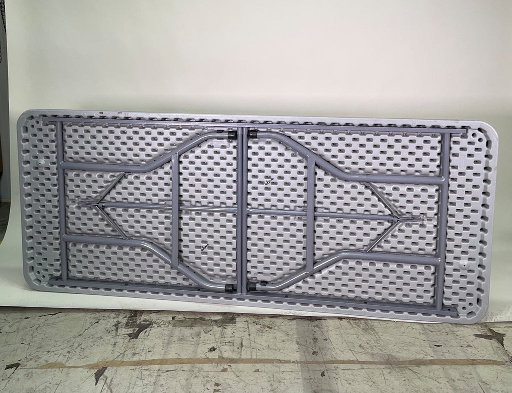 Table pliante  182 × 75 cm – plateau gris, piètement acier